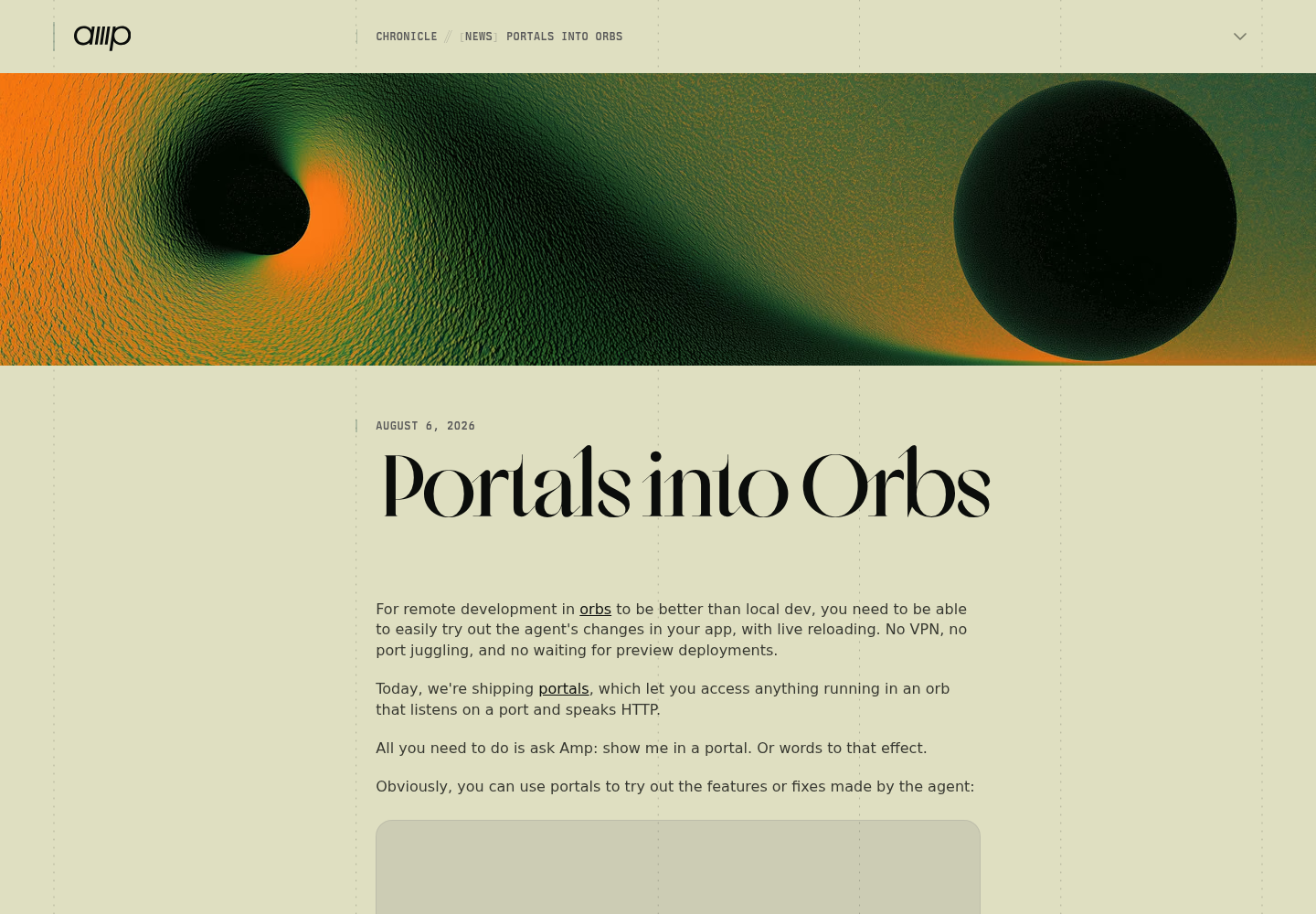 Portals into Orbs — an authenticated HTTPS URL into anything running in the orb, with live reload and no preview deploy