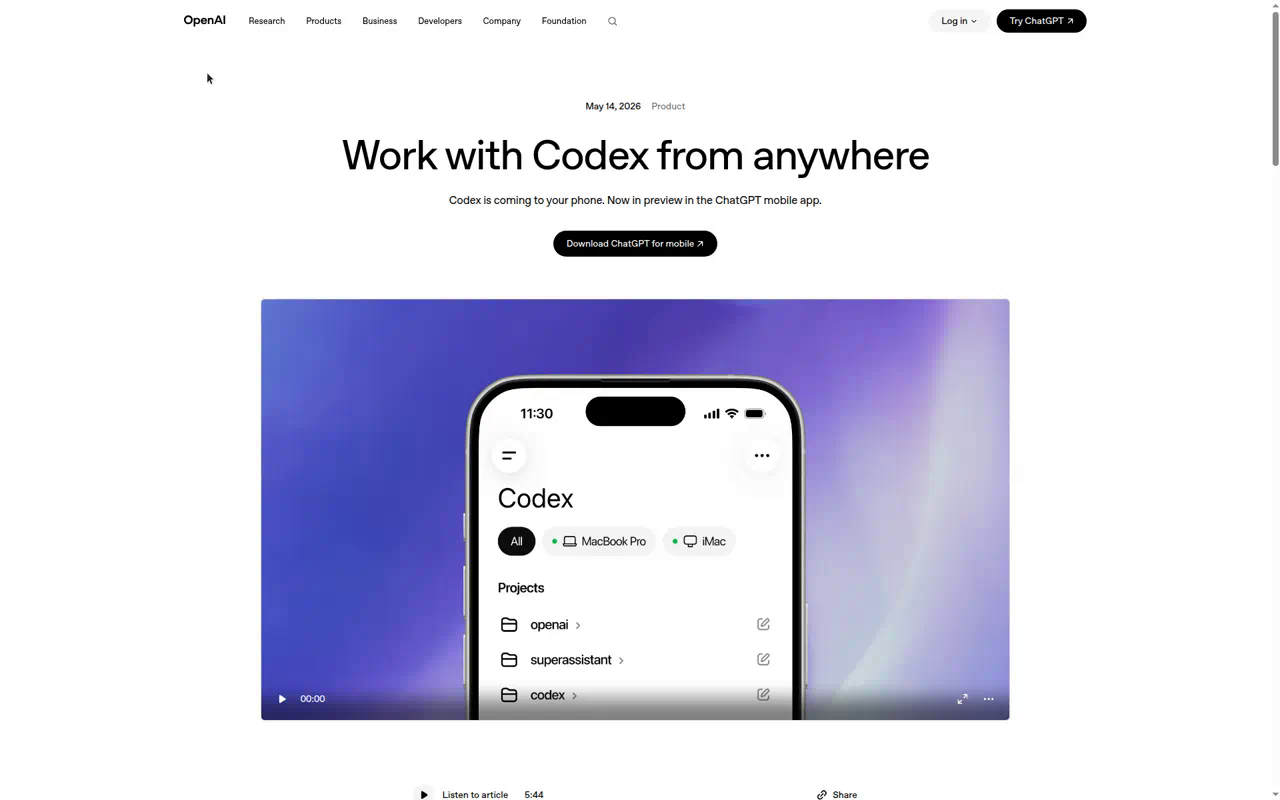 Work with Codex from anywhere — the ChatGPT app as the agent console