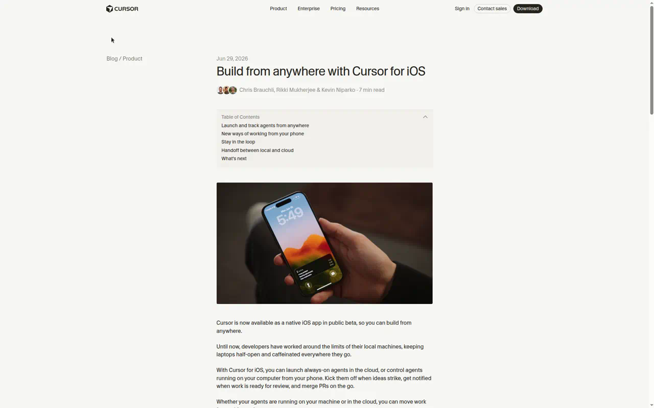 Cursor for iOS — build from anywhere, launch and track agents from the phone