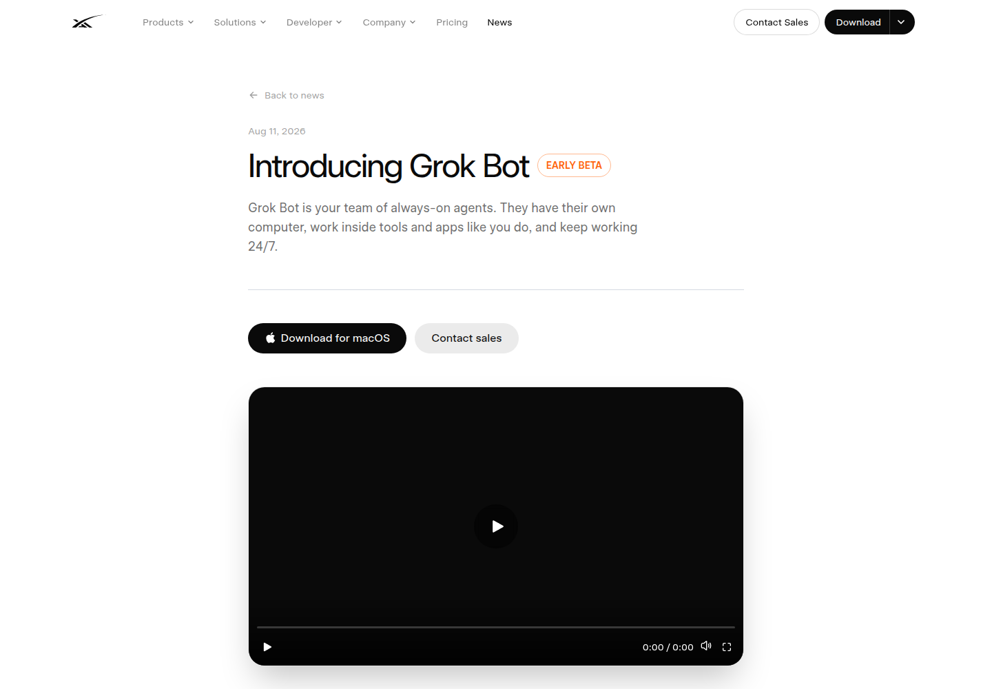 Introducing Grok Bot — xAI's always-on agents with their own computer, early beta, August 11, 2026